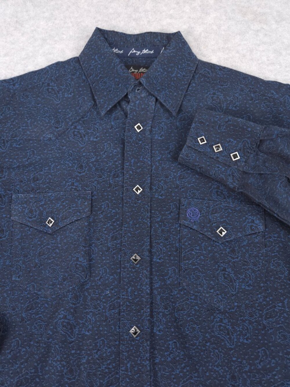 Wrangler George Strait Shirt Mens Medium Sawtooth Diamond Black Pearl Snap Rodeo